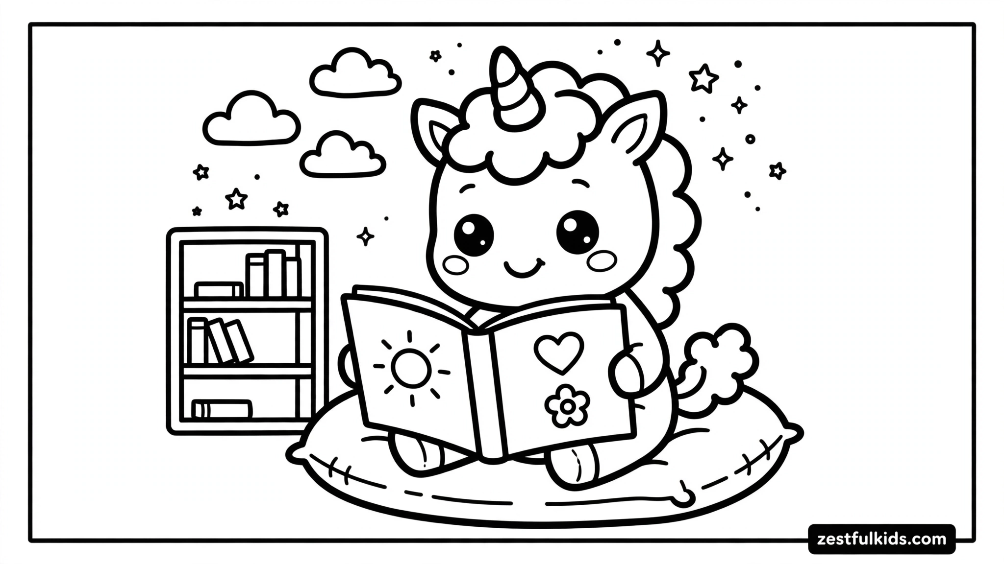 Kawaii Unicorn Reading a Book