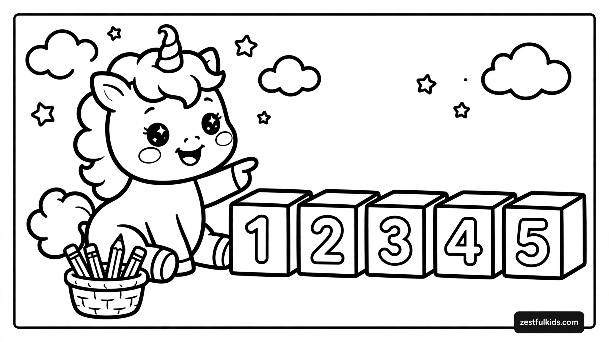 Kawaii Unicorn Learning Numbers