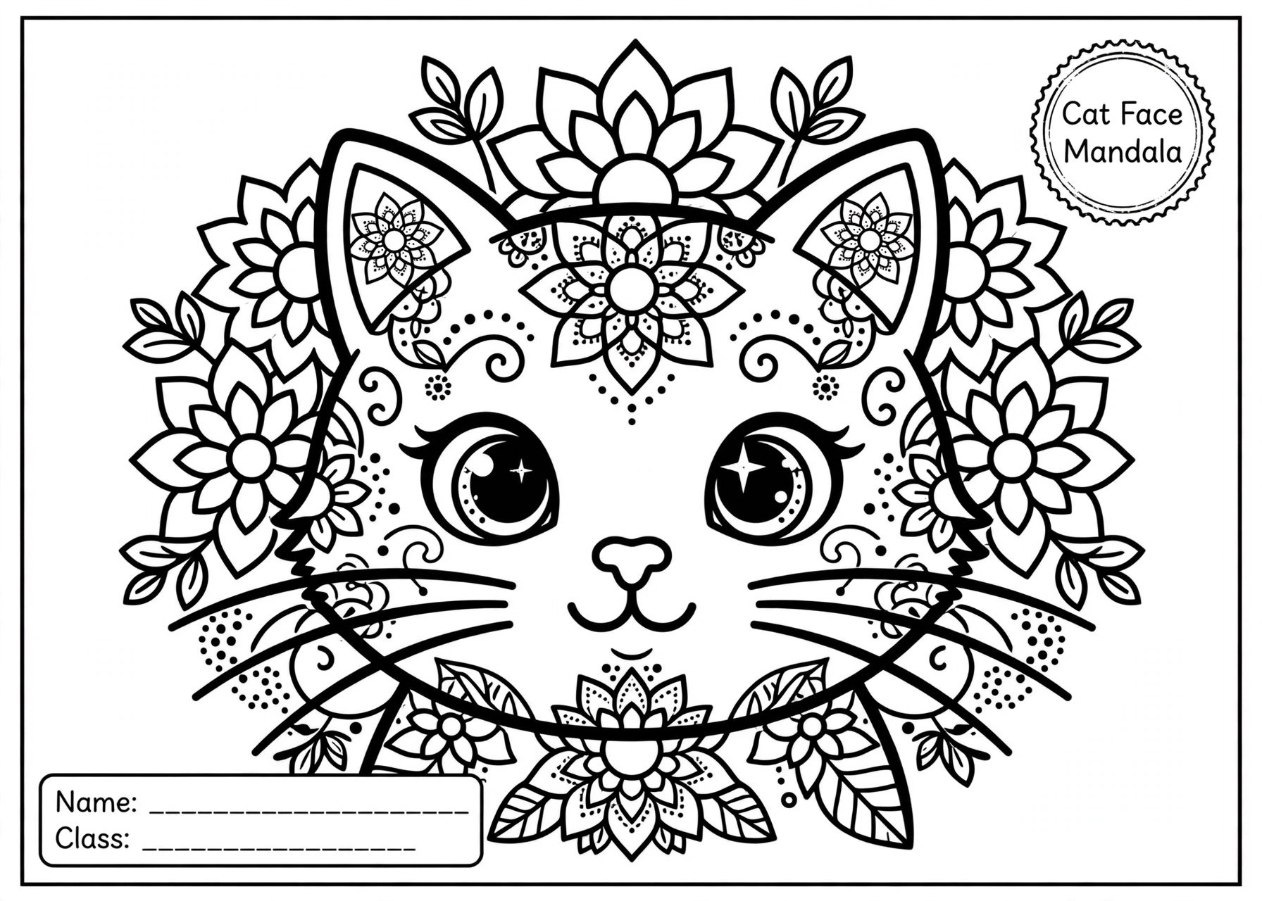 Cat Face Mandala coloring for kids