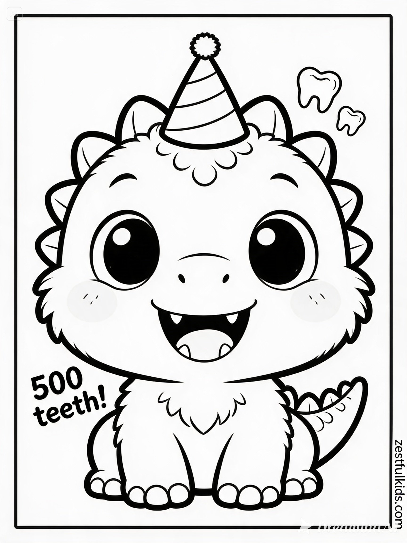 Dinosaur Has 500 Teeth Coloring Page_Birthday