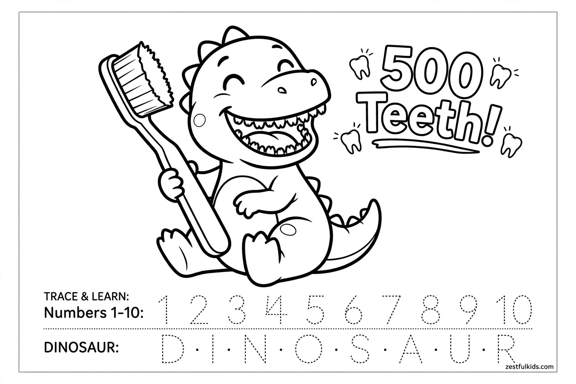 Dinosaur Has 500 Teeth Coloring Page_Funny