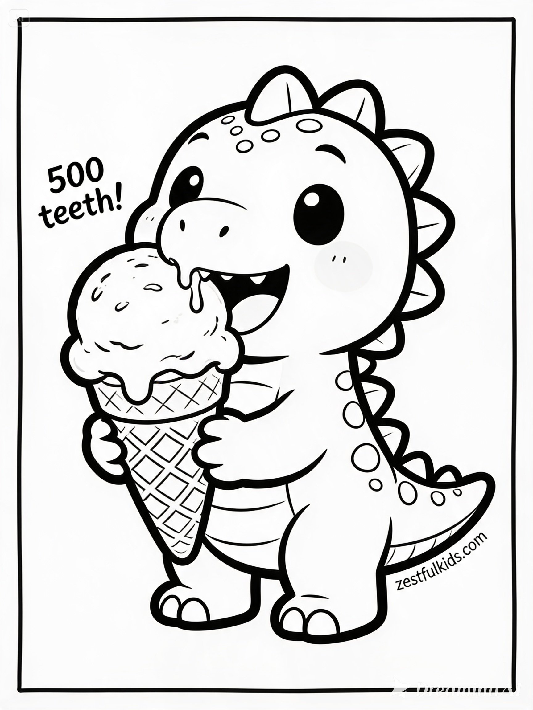 Dinosaur Has 500 Teeth Coloring Page_Ice Cream