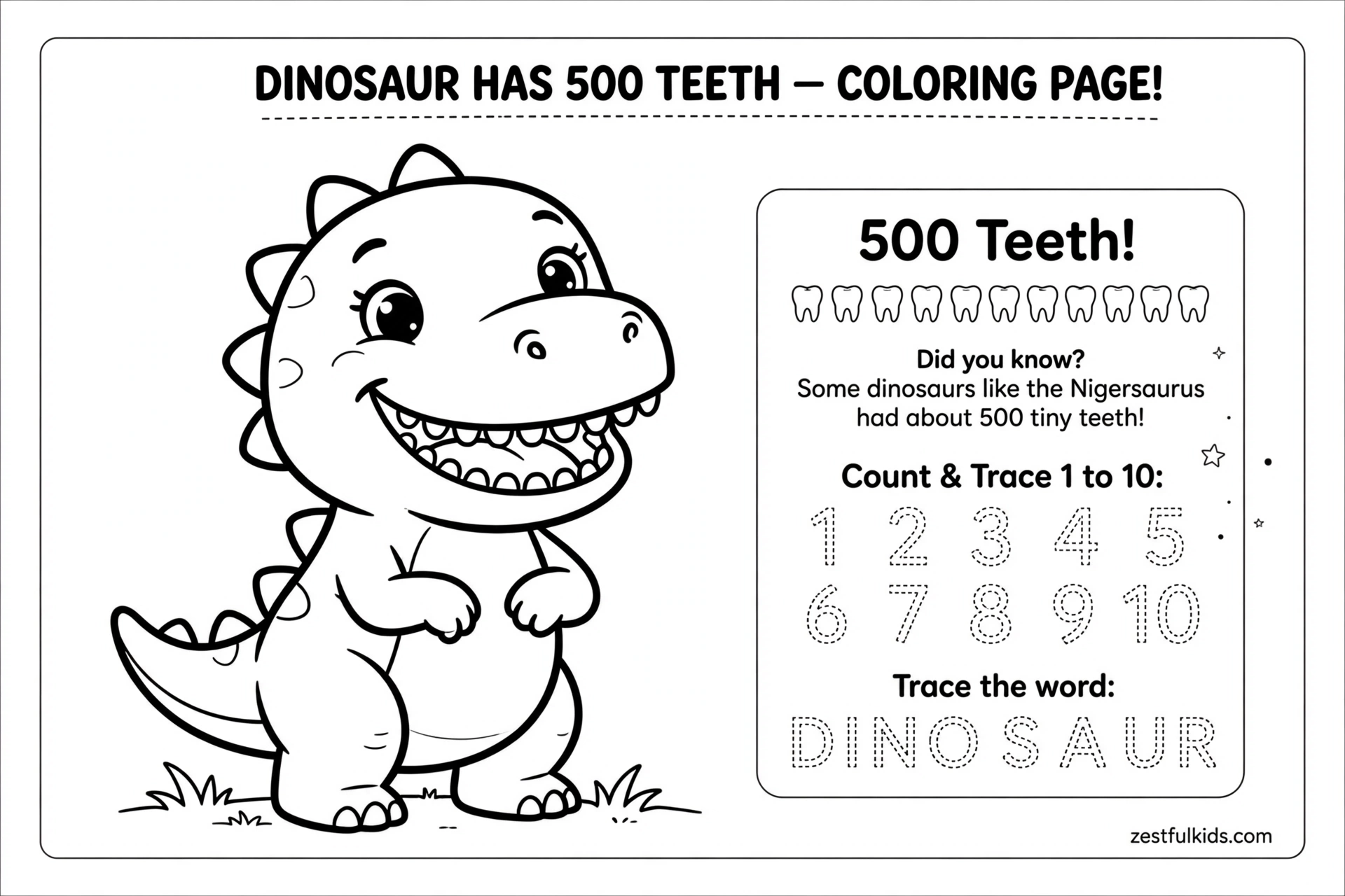 Dinosaur Has 500 Teeth Coloring Page_Math