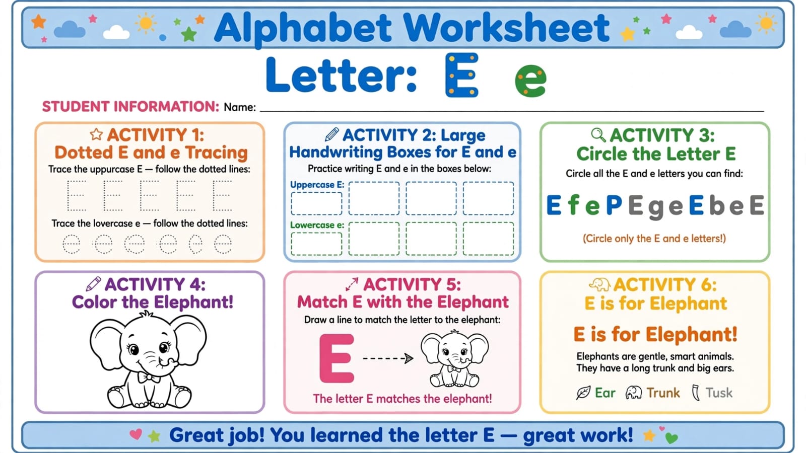 E - Printable Alphabet Worksheets for Kids