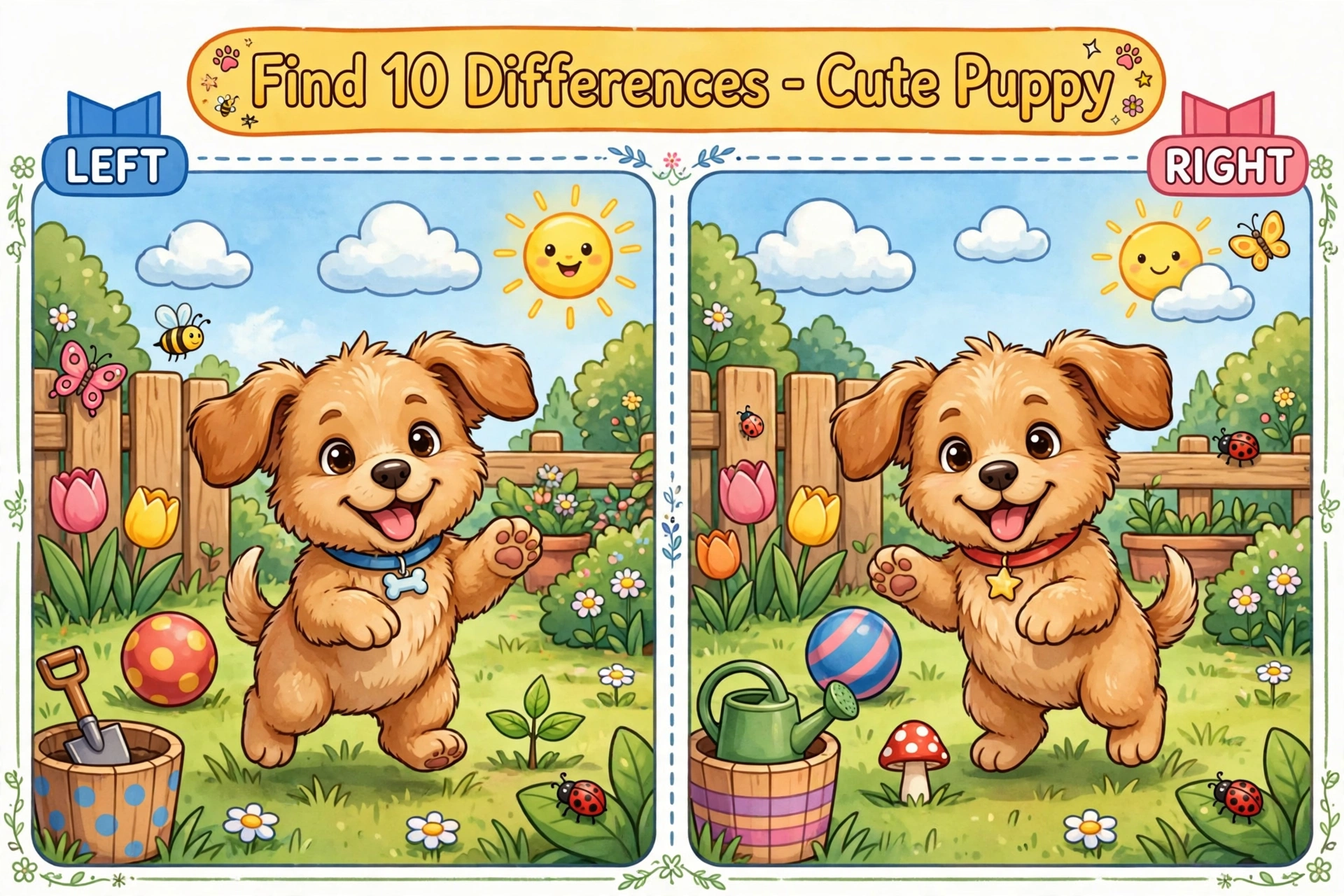 Find 10 Differences Image: Cute Puppy Find 10 Differences Image: Cute Puppy