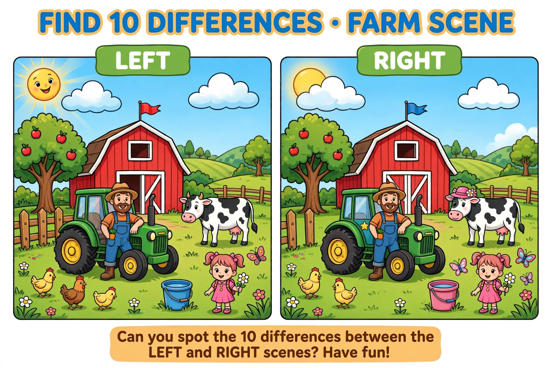 Find 10 Differences Image: Farm Scene Find 10 Differences Image: Farm Scene