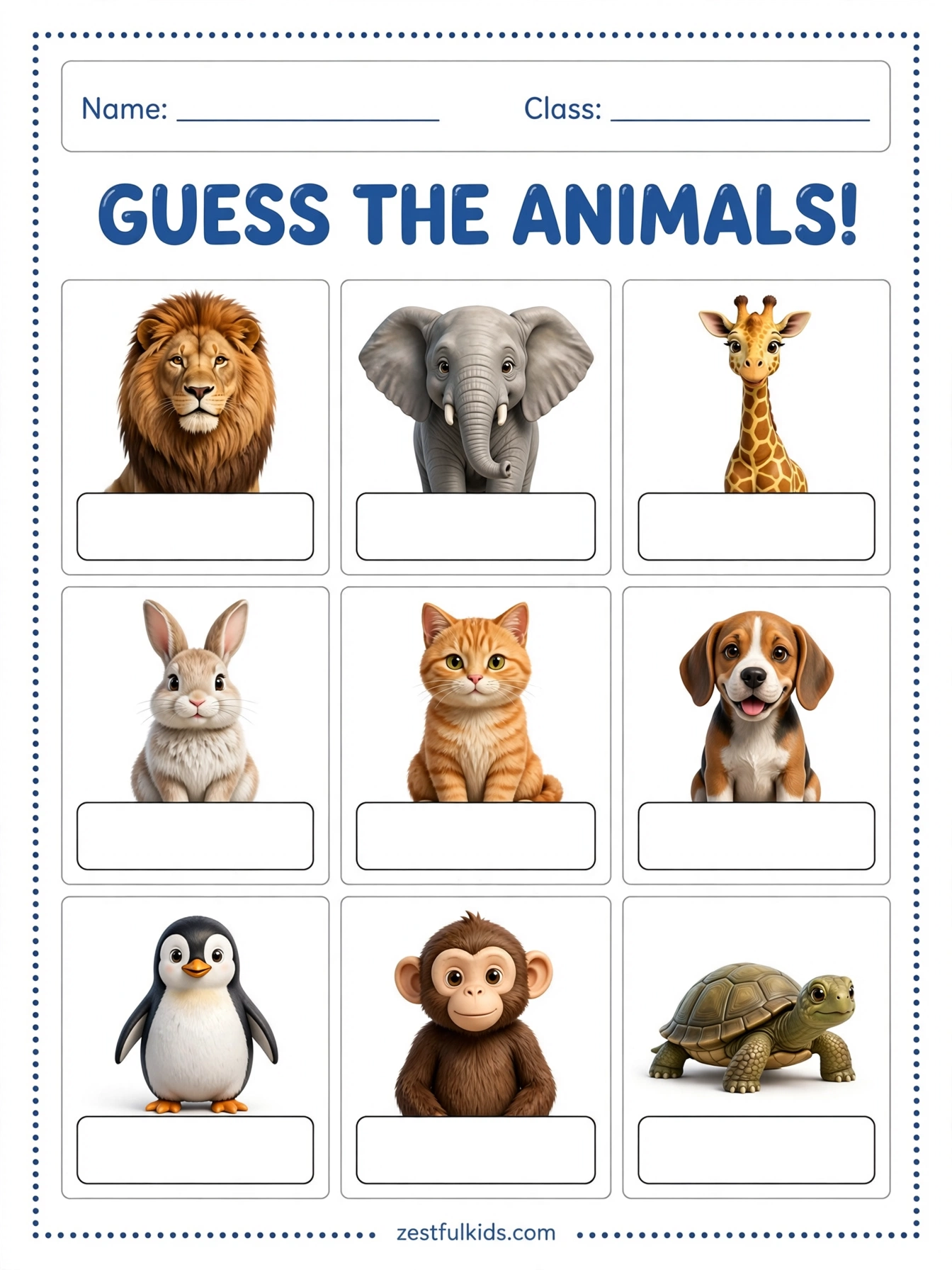 Guess the Animals Worksheet for Kids