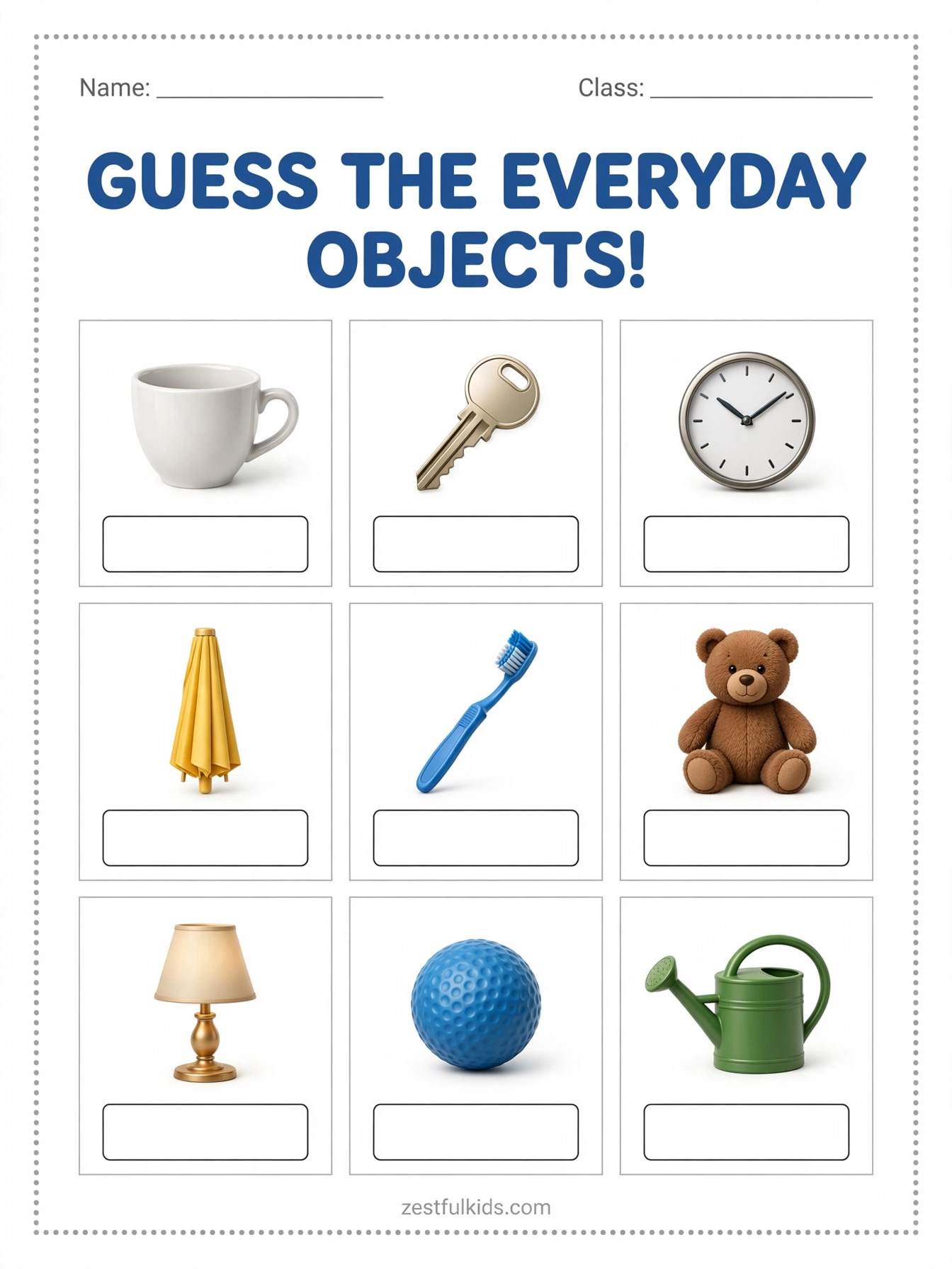 Guess the Everyday Objects Worksheet for Kids