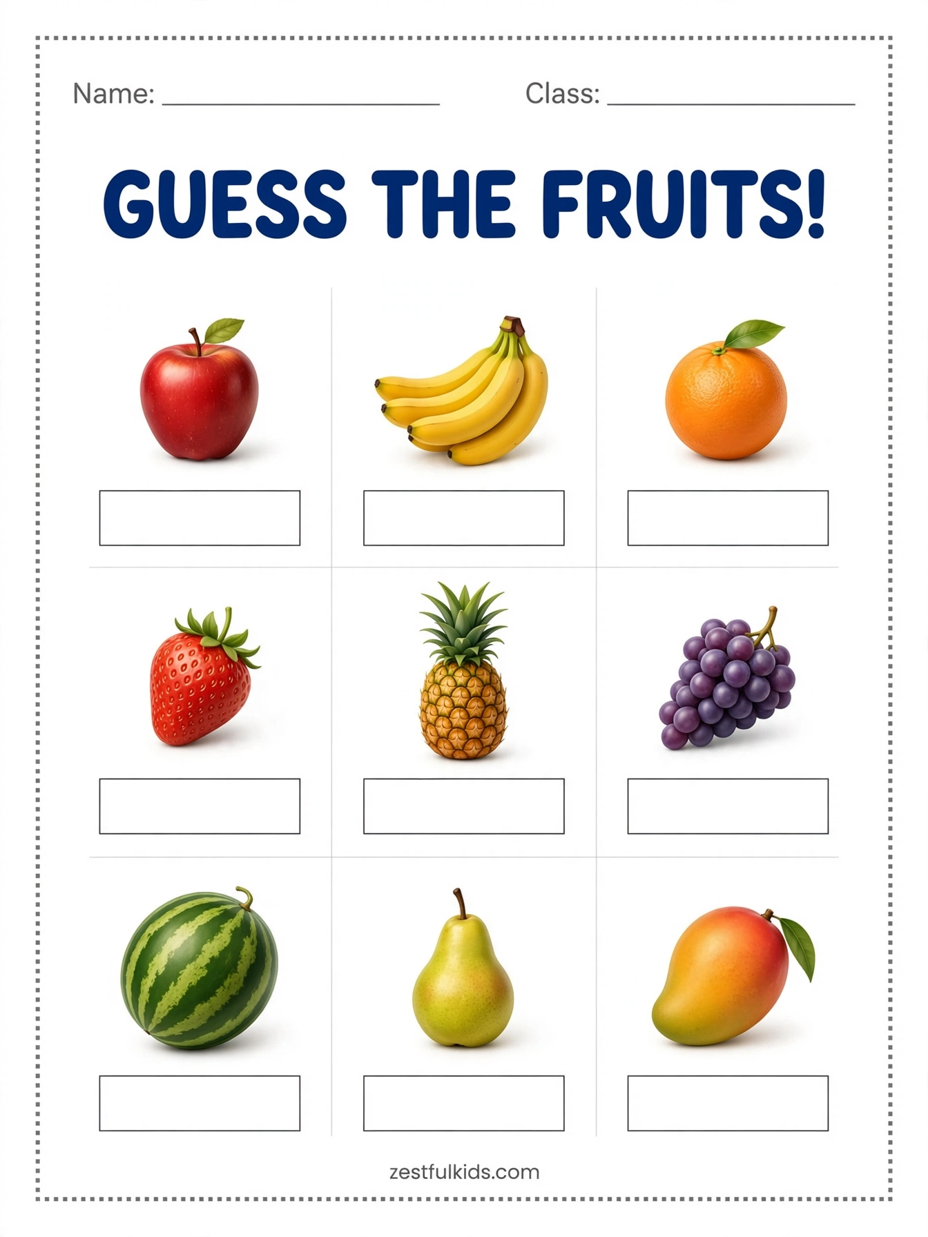 Guess the Fruits Worksheet for Kids