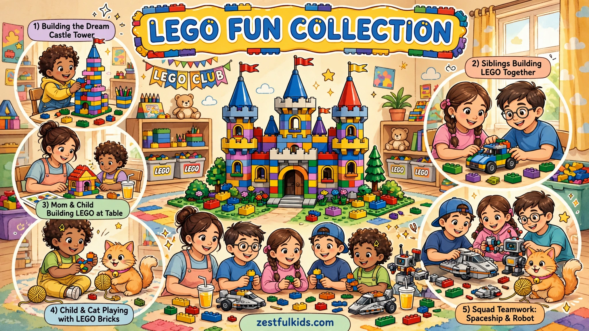 Kids Playing with LEGO Coloring Pages – 5 Free Printables