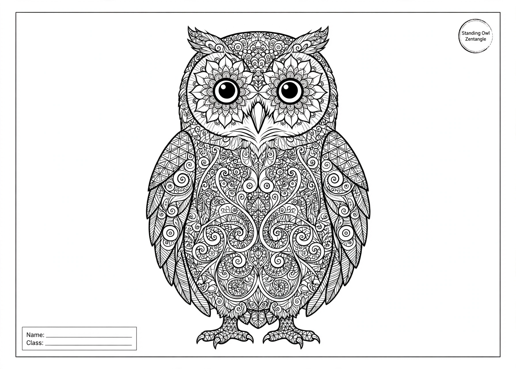 Standing Owl Zentangle