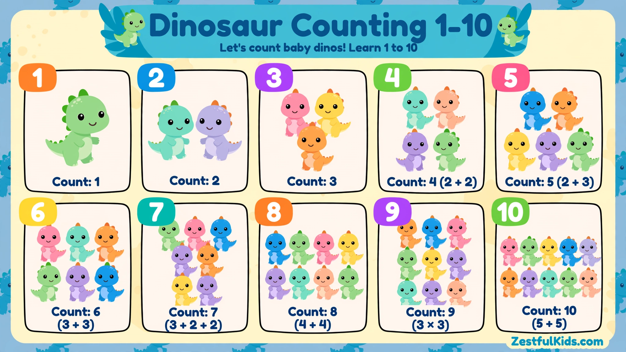 Dinosaur Counting to 10 Worksheet – Free Printable Worksheet For Kids - Dinosaur Counting 1–10