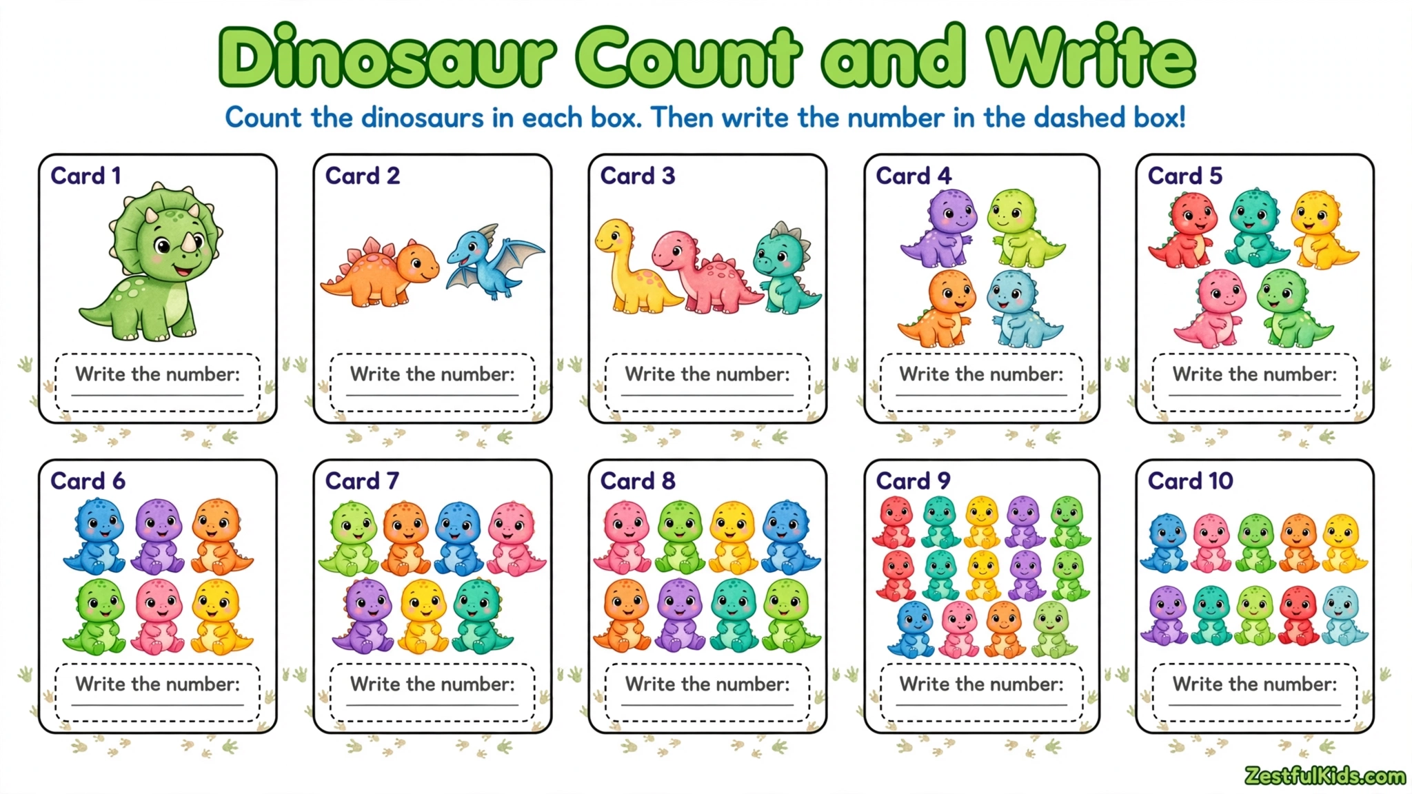 Worksheet for Kids - Dinosaur Count and Write