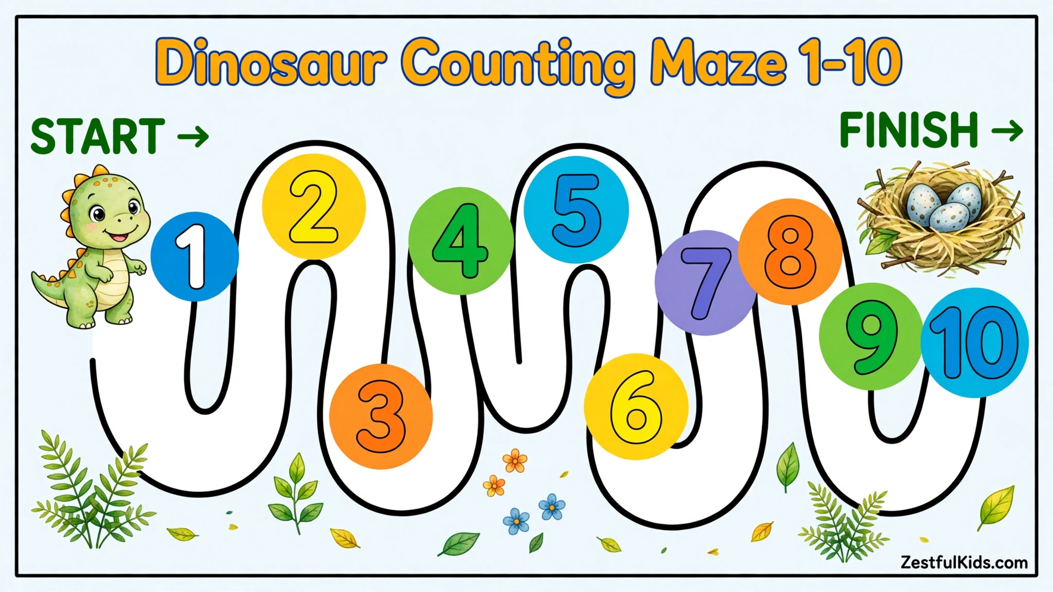 Worksheet for kids - Dinosaur Counting Maze