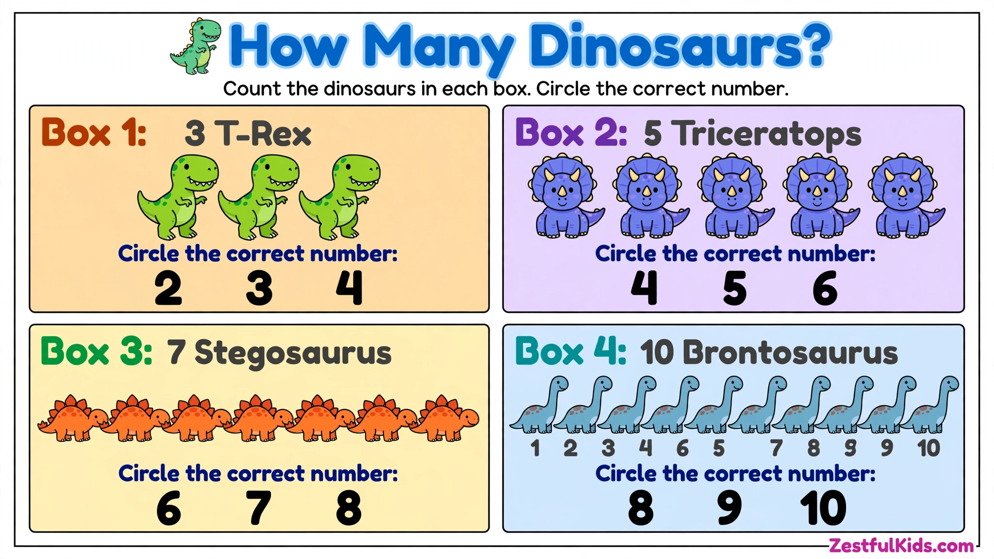 Worksheet for kids - How Many Dinosaurs